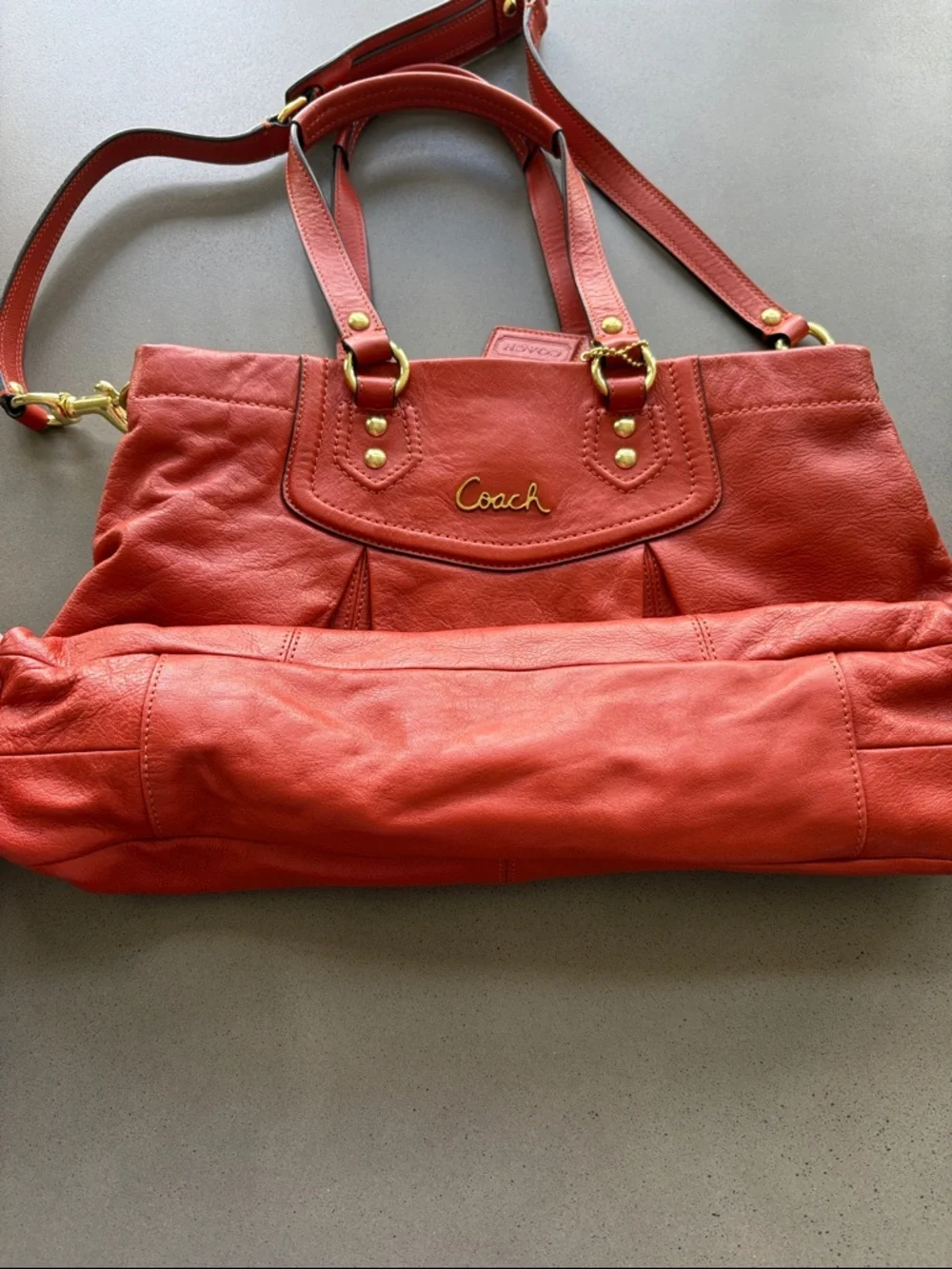 Coach Burnt Orange Leather Ashley Carryall Purse - Picture 14 of 17